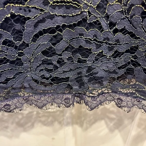 Dress The Population‎ Navy Gold Metallic Lace Bell Sleeve Mini Dress Size L - Image 9