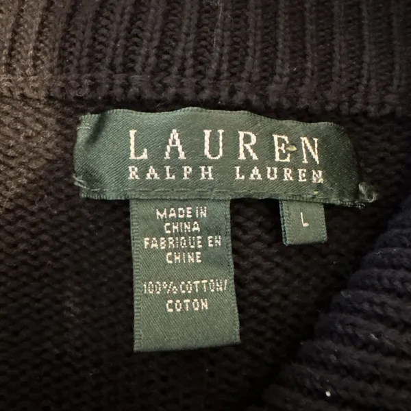 Ralph Lauren Classic Gold Button Cardigan Sweater Jacket Size L Black‎ Cotton - Image 7