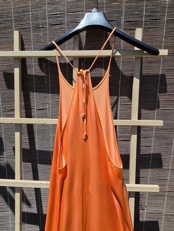 NEW ZARA Maxi Dress Satin Burnt Orange size S - Image 3