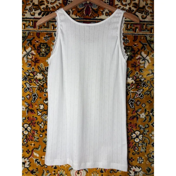 Vintage White Pointelle Cotton Lace Camisole sz Medium - Image 4