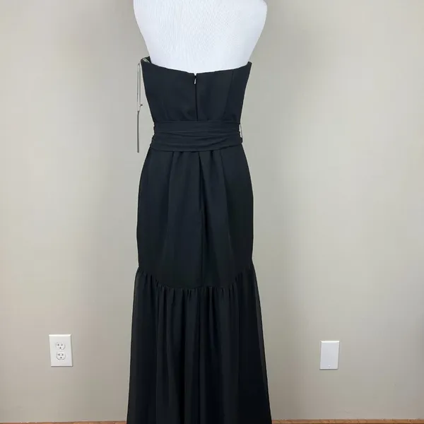White Vera Wang Dress Womens 8 Black Crinkle‎ Chiffon Trumpet Hem Strapless Gown - Image 7