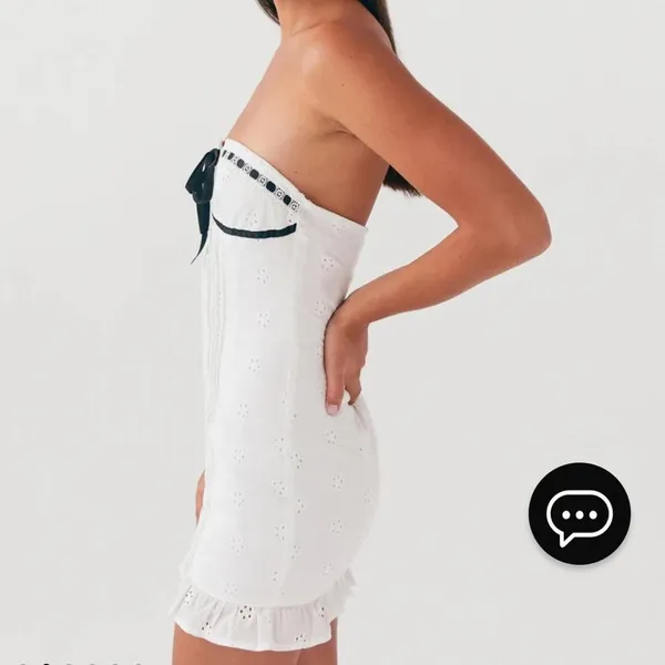 Peppermayo White Strapless Dress with Black Bow - Image 4