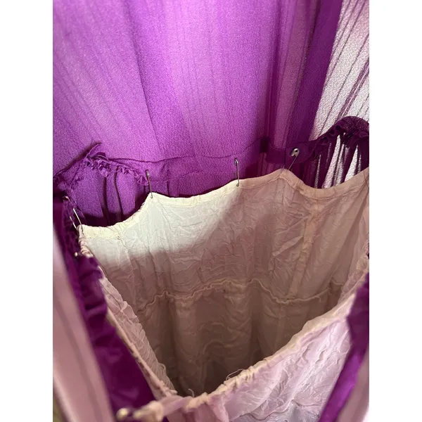 VTG 80s Handmade Purple Pleated Maxi Dress Lace Trim Puff Sleeve Victorian Gown - Image 7