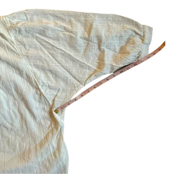 Madewell White Button Front Blouse Silver Metallic Stripe Size Medium - Image 5