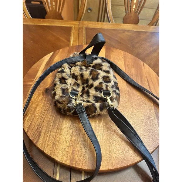 Wild Fable Mini Leopard Backpack Y2k Gold tone with Black Adjustable Straps - Image 6