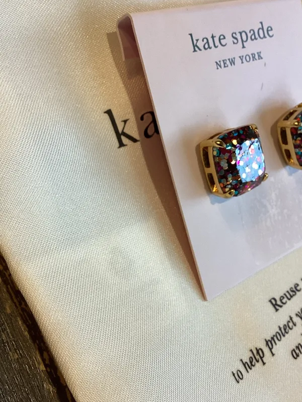 kate spade New York Multicolor Glitter Square Stud Earrings - Image 3
