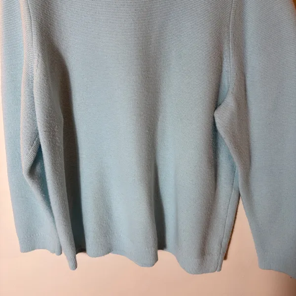 Talbots Plus Sky Blue Ruffled‎ Neck Textured Knit Sweater Size 3X - Image 3