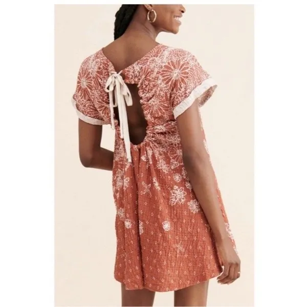 Free People Sundress Size S Cotton Embroidered Back Cut Out Boho Summer Sunny - Image 2