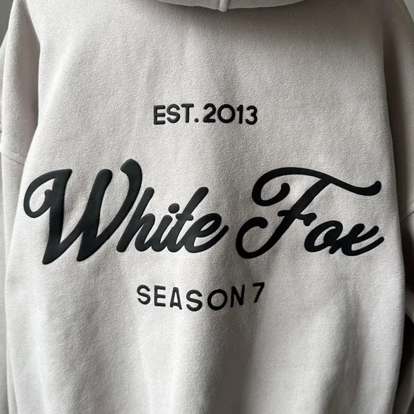 White Fox Boutique Hoodie with Black Letters M/L Oversized Season 7 Sweatshirt - Image 4