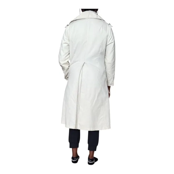 Vintage Cream Double Breasted Trench Coat Women's Long Sleeves M - Image 5