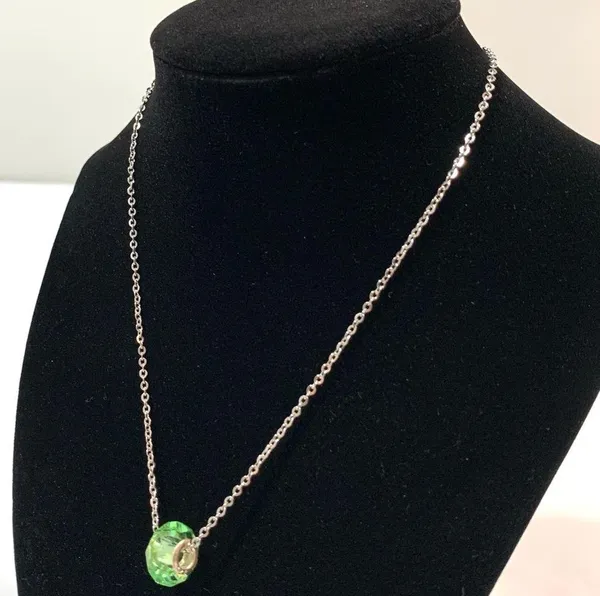 Sterling Silver Green Glass Bead Silver Chain Necklace - Image 4