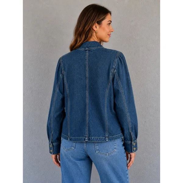 We The Free Denim Jacket XS NWT Structured Military Utility Missing Button - Image 2