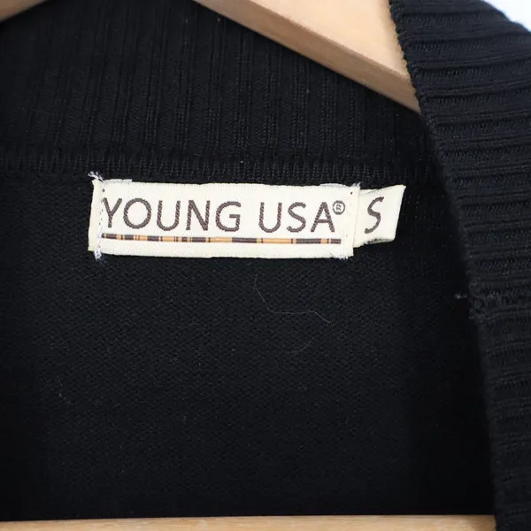Young USA Womens Black Open Front Longline Cardigan Sweater Small Pockets Ribbed - Image 3