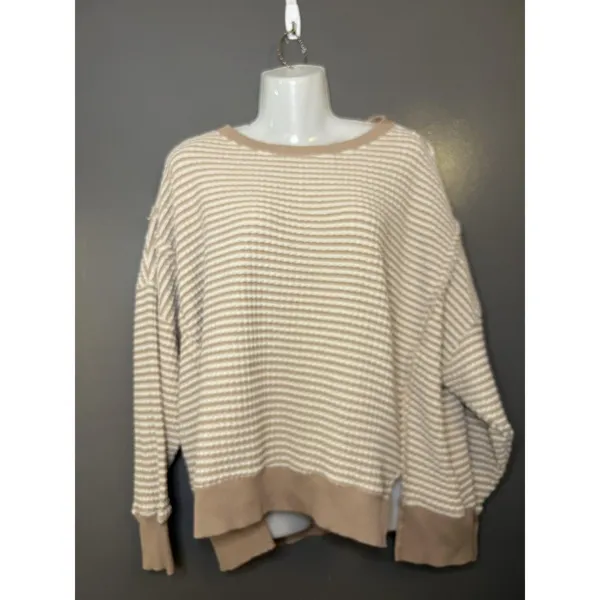 American Eagle Outfitters Sweater Womens XS Beige Waffle Knit Crewneck Pullover - Image 2