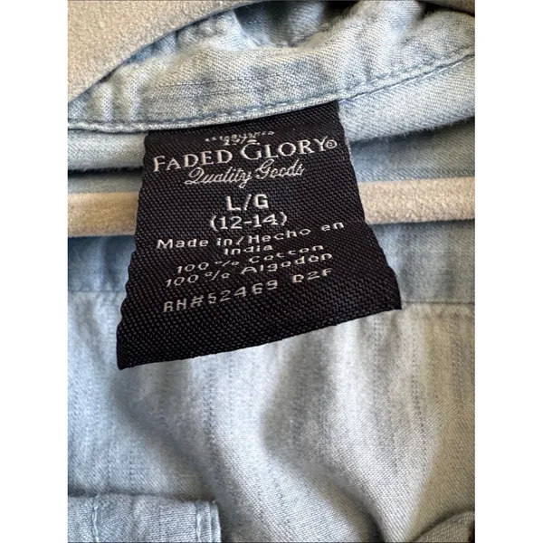 Faded Glory Light Blue Denim Button-Up Shirt - Image 3