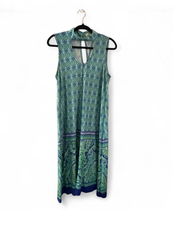 Sleeveless Green & Navy Paisley Casual Dress - Image 2