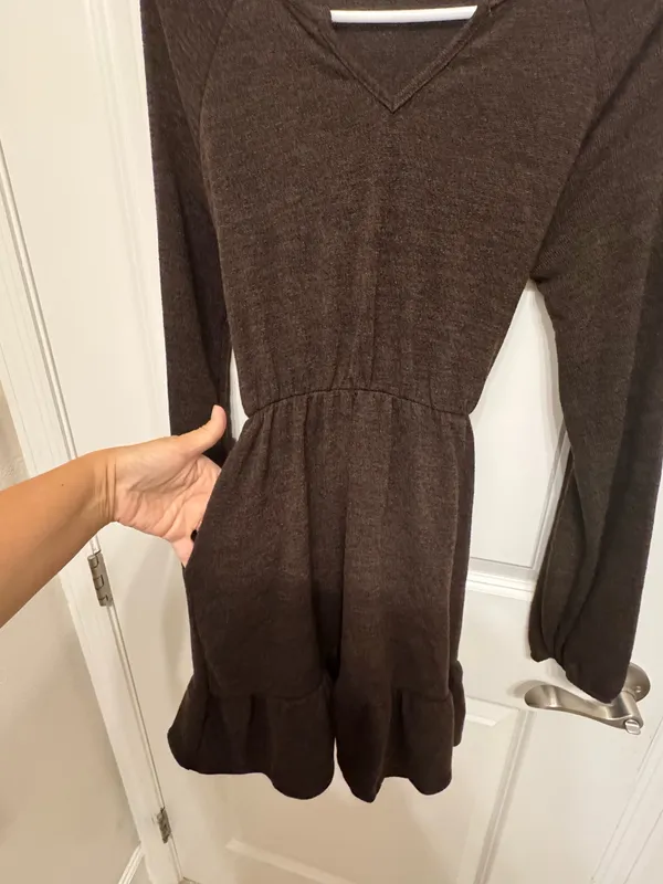 Miss U Brown Long-Sleeve Tiered Dress - Image 3
