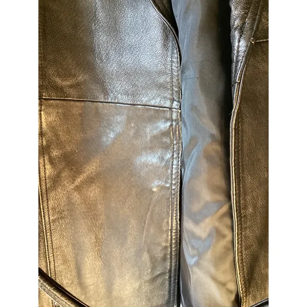 Learsi Vintage Black Leather Trench Coat Longline Belted Jacket Large - Image 6