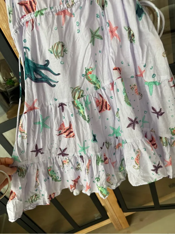 Hill House Lucia mini dress sea creatures lilac lavender coastal print ruffles - Image 12