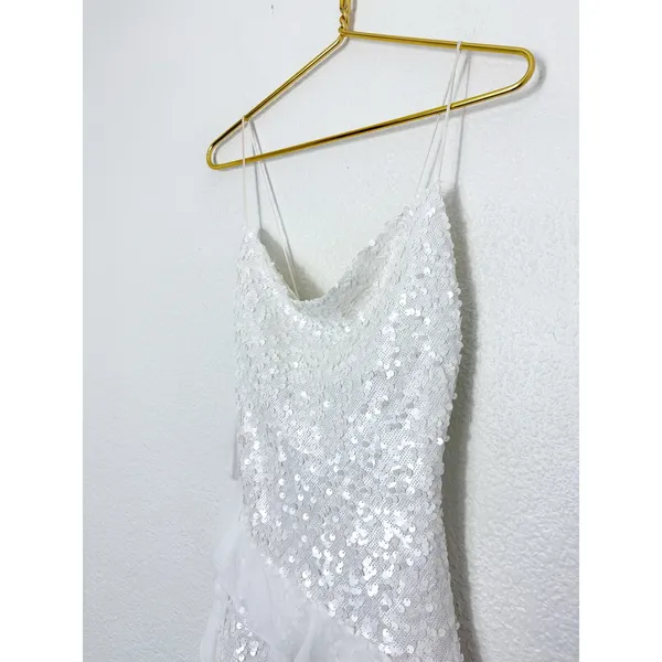 Zara White Sequin Ruffle Slip Mini Dress Size XS Bridal Cocktail 8306/732 - Image 8