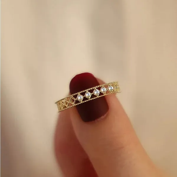 Boutique NEW 18k Gold Vermeil‎ Diamond Cut Lattice Band Ring - Image 2