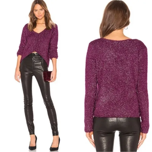Lovers + Friends Gerona Glitter Eyelash Knit Sweater in Magenta Size‎ Medium - Image 2