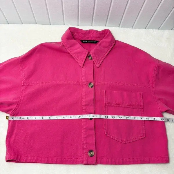 ZARA CROPPED COTTON Pink Jacket‎ /Over shirt Size M - Image 9