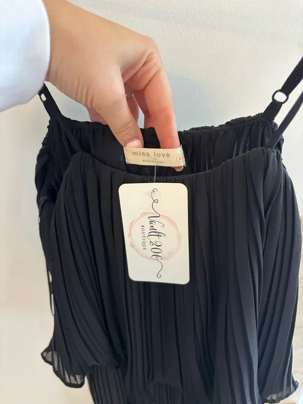 Miss Love Pleated Black Mini Dress - Image 4