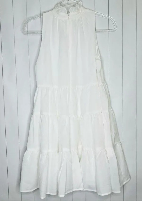 TCEC White Twirl Around Tier Mini Dress Halter Sleeveless Bridal Shower Spring S - Image 8
