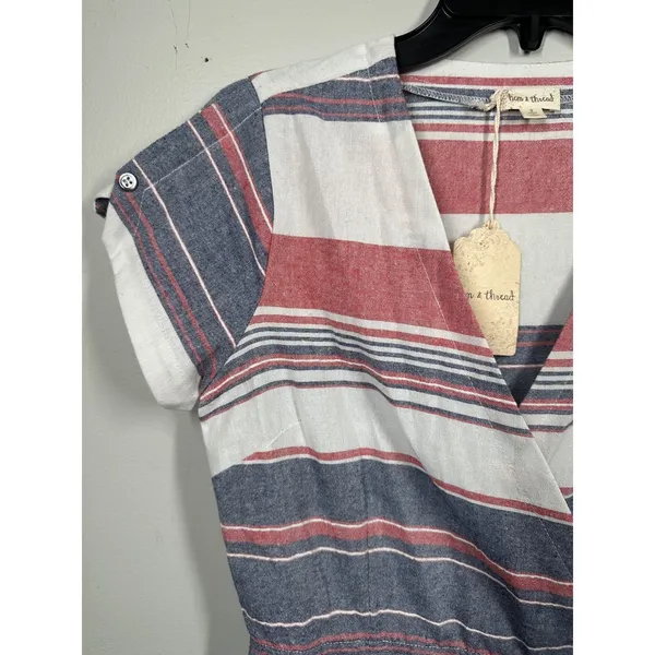 NWT Hem & Thread Small Dress 100% Cotton Striped Short Sleeve Wrap Womens - Image 6