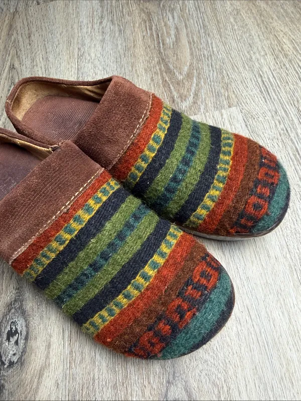 Born Handcrafted Wool Blanket Leather Slip On Boho Southwestern Clogs Size 7.5 - Image 5
