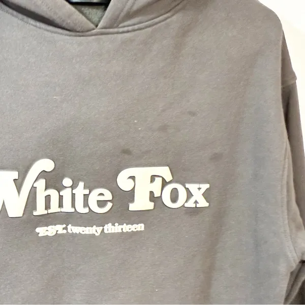 White Fox Twin Flame Heart Hoodie Sweatshirt Size XS/S Dark Grey Pullover - Image 4