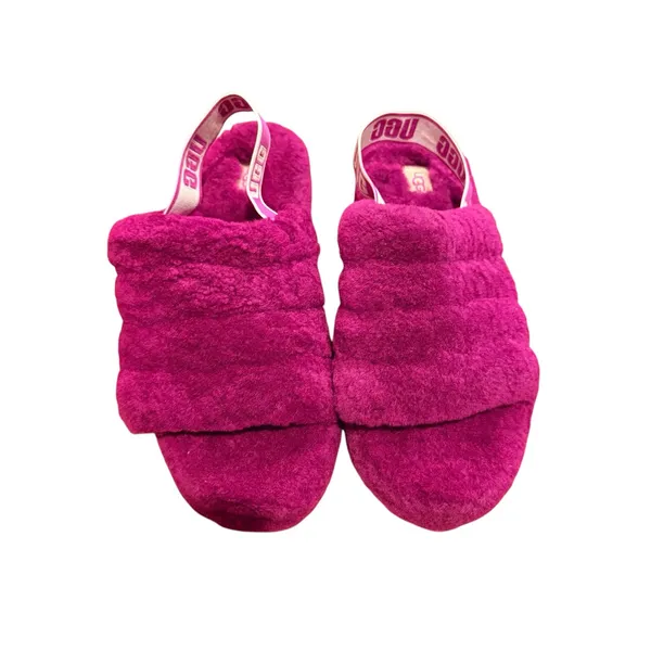 UGG Women's Fluff Yeah Fur Slide Slipper Purple with elastic logo strap Size 11 - Image 2