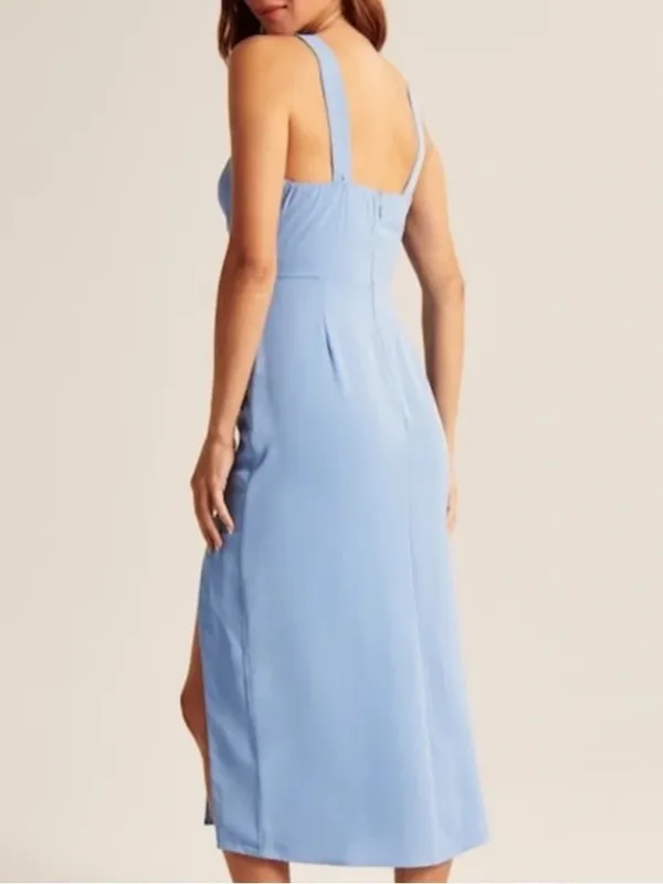 Abercrombie & Fitch Cinched Neck Slip Midi Dress Blue Medium Petite - Image 4