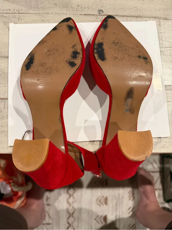 Red Pointed Block Heel Ankle Strap Pumps Size 8 - Image 3