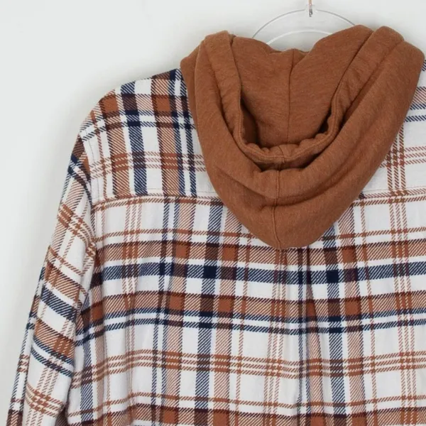 American Eagle Womens Plaid Boyfriend Style Flannel Shirt Size‎ S Brown Hoodie - Image 8