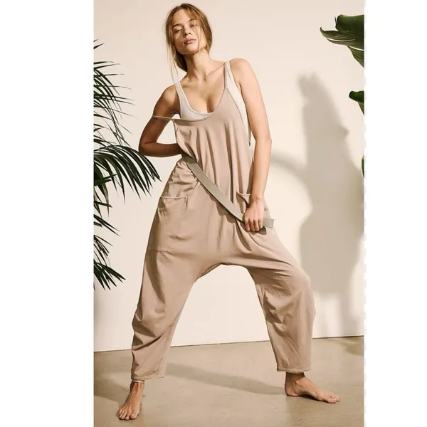 Free People Movement Hot Shot Mocha Latte Jumpsuit Oversize Loungewear - Image 5