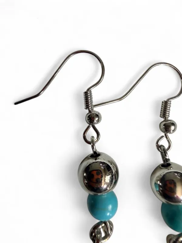 Handmade Silver & Turquoise Feather Dangle Earrings - Image 5