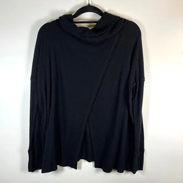 Free People‎ Black Ribbed Cowl Neck Split Back Long Sleeve Top XS - Image 8