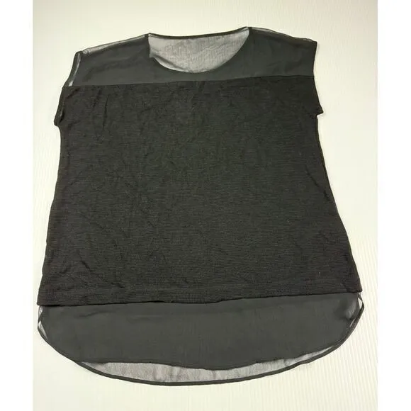 Ann Taylor Black Sheer‎ Panel Mixed Media Sleeveless Top Blouse Career Work L - Image 4