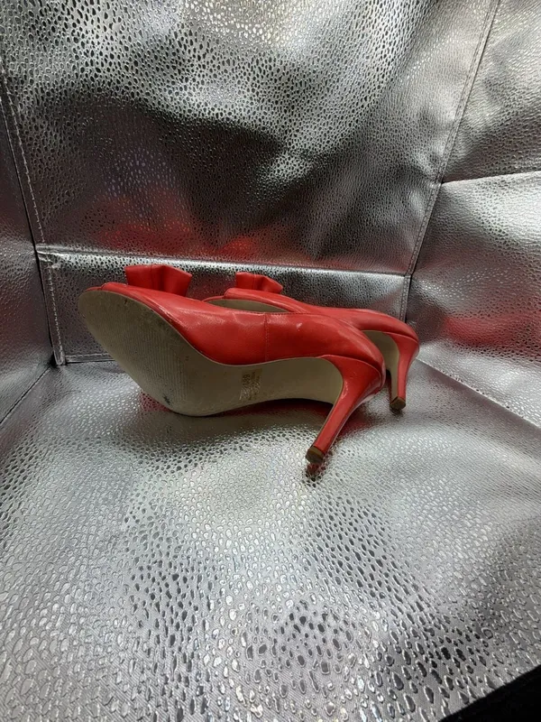 Cato Red High Heels Peep Toe Pumps with Bow Detail Size 7M - Image 4
