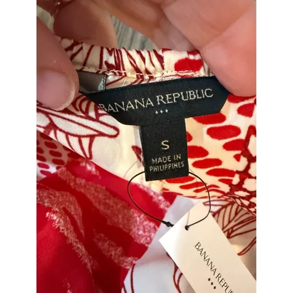 NWT Banana Republic Red White Mixed Print Halter Maxi Dress Tie Neck S Resort - Image 10