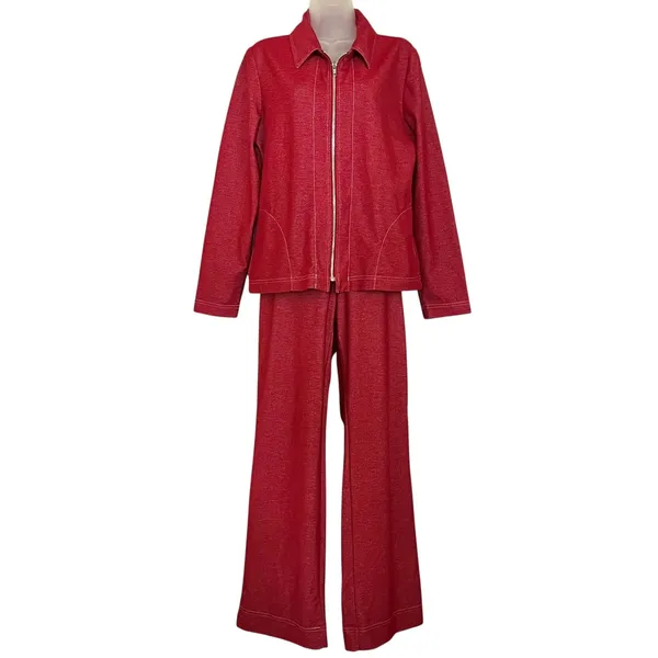 Vintage Weekenders Red Denim Knit Track Suit Set: Zipper Jacket & Leisure Pants - Image 13