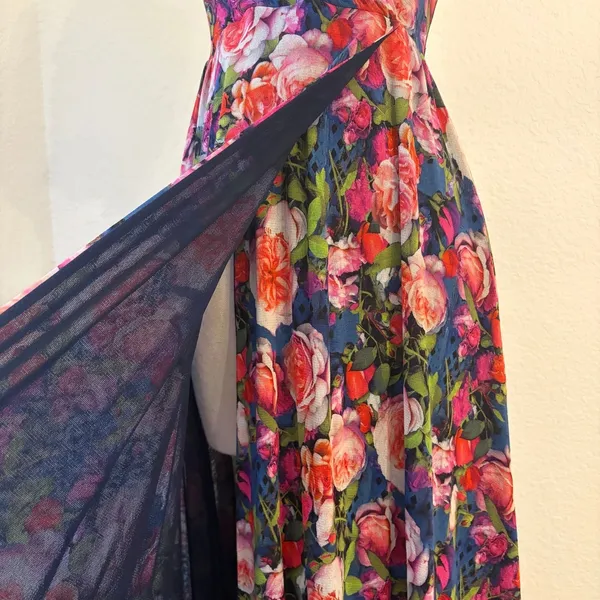 Fuzzi Floral Mesh Halter‎ Maxi Dress XS Romantic Ruffle Wedding Guest Italy $650 - Image 4