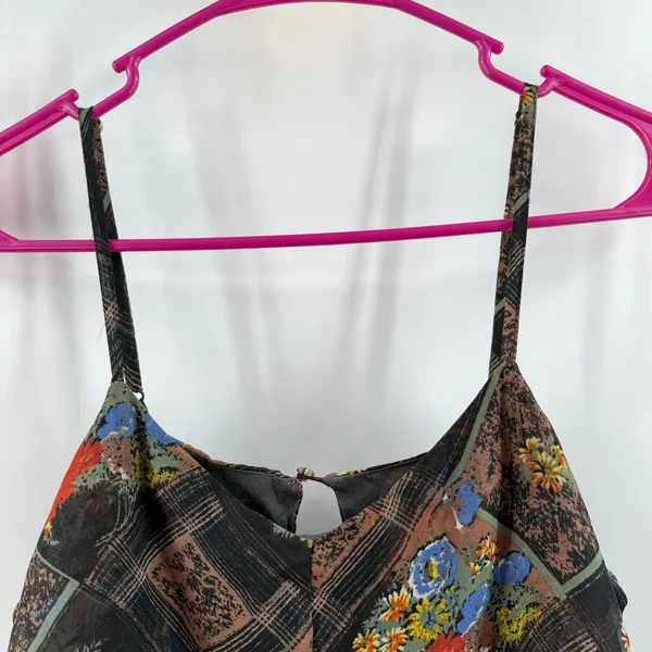 Free People Dress SZ 6 Daisy Chain Floral Plaid Chiffon Tiered Ruffle Sheer Boho - Image 10