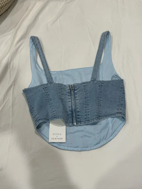 Aaron and Amber Denim Corset-Like Top - Image 2