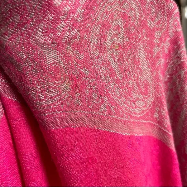 Cashmere Boho Pink Paisley Printed Scarf Wrap Shawl Fringe 70x23” READ - Image 9