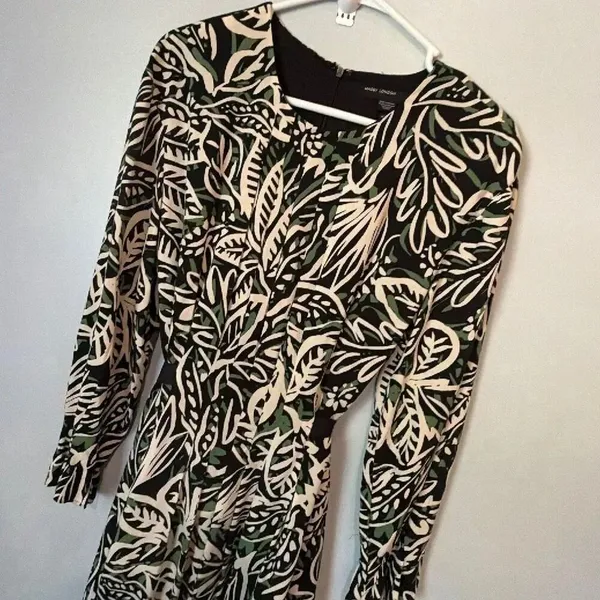 Maggy London Long Sleeve Knee Length Leaf Print Abstract Print Dress Sz 12 #900 - Image 4