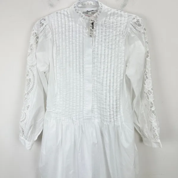 Madewell Pintucked Eyelet Mini Dress Boho Cotton Cottagecore White XXS NWT - Image 8