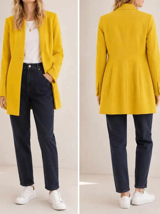 Zara Yellow Mustard Gold Inverted Lapel Minimalist Chic Longline Blazer Coat - Image 2